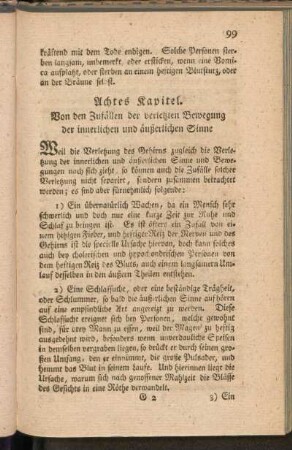 Achtes Kapitel. Von den Zufällen der verletzten Bewegung der innerlichen und äußerlichen Sinne