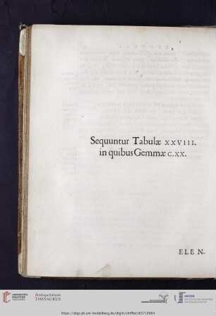 Sequuntur Tabulæ XXVIII in quibus Gemmæ C.XX.