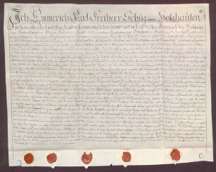 Instrumentum cautionis des Emmerich Karl Schütz von Holzhausen.