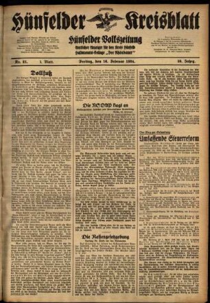 Erste Ausgabe vom Freitag, den 16. Februar 1934.