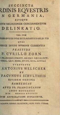 Succincta ordinis equestris in Germania eiusque iurium religionem concernentium delineatio, una cum positionibus ex iure ecclesiastico selectis
