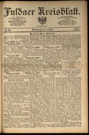 Erste Ausgabe vom Samstag, den 03. März 1900.