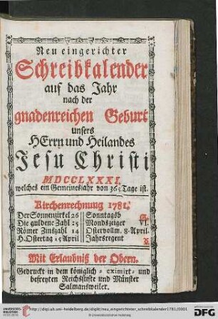 Neu eingerichteter Schreibkalender