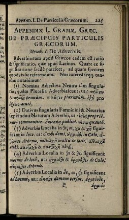 Appendix I. Gramm. Græc. De Præcipuis Particulis Græcorum.