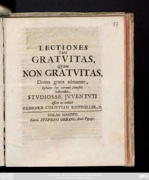 Lectiones Tam Gratvitas, Qvam Non Gratvitas, Divina gratia adnuente, instante hoc vernali semestri habendas, Stvdiosae Jvventvti