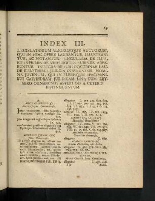 69-208, Index III. Legislatorum Aliorumque Auctorum, Qui In Hoc Opere Laudantur, Illustrantur, Ac Notantur.