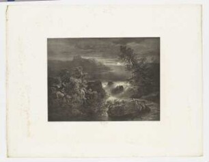 Landschaft mit Fluss, Felsen im Wasser und Bergen, Blatt 10 der Folge "Zeichenunterricht im Hinblick auf die Landschaft"