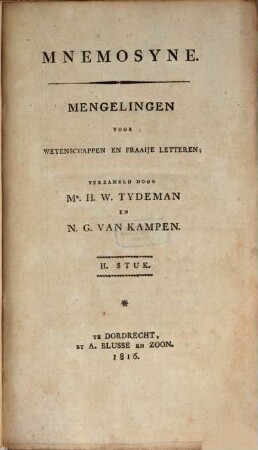 Mnemosyne : mengelingen voor geschied- en letterkunde, 2. 1816