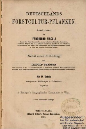 Deutschlands Forstcultur-Pflanzen : mit 18 Tafeln naturgetreuer Abbildungen in Farbendruck