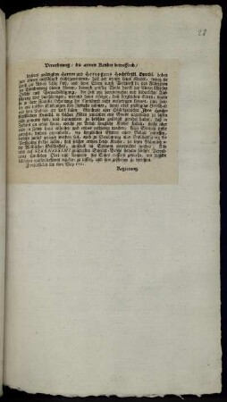 Verordnung, die armen Kinder betreffend : Zweybrücken den 6ten May 1761.