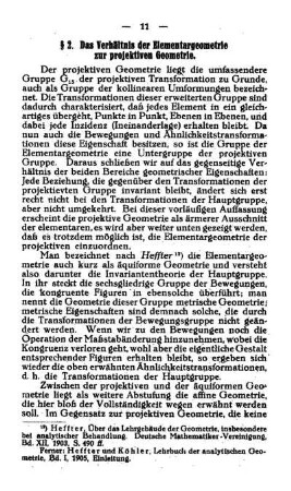 § 2. Das Verhältnis der Elementargeometrie zur projektiven Geometrie.