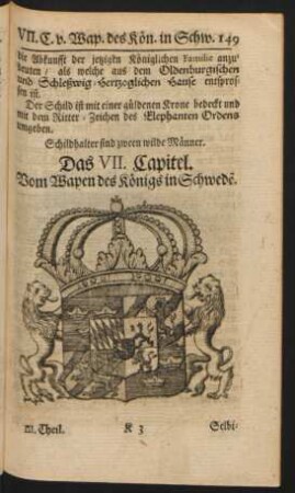 Das VII. Capitel. Vom Wapen des Königs in Schwede[n]