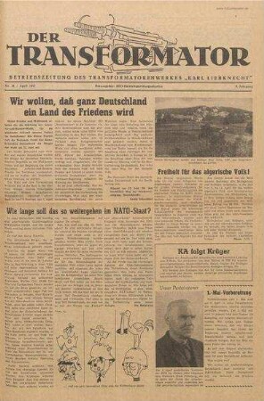 TRO-Betriebszeitung 'Der Transformator'; Nr. 14/1957 (April 1957)