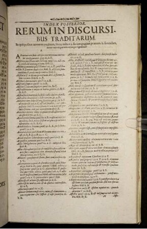 Index Posterior. Rerum In Discursibus Traditarum.