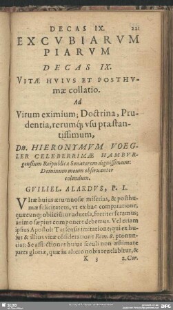 Decas IX. Vitae Hujus Et Posthumae collatio