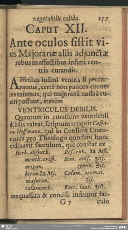 Caput XII. Ante oculos sistit vires Maioranae aliis adiunctae rebus in affectibus infimi ventris curandis