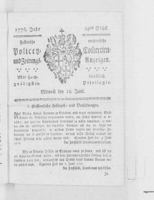 24tes Stück, Ausgabe vom 12. Junii 1776