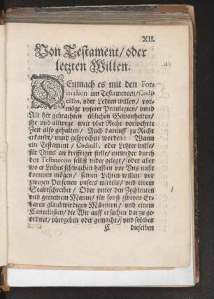 Von Testament/ oder letzten Willen.
