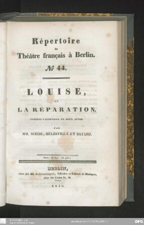 Louise, ou la réparation : comédie-vaudeville en deux actes