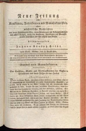 34tes Stück. Weimar, den 23. August 1800.