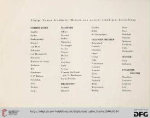 Einige Namen berühmter Meister aus unserer ständigen Ausstellung