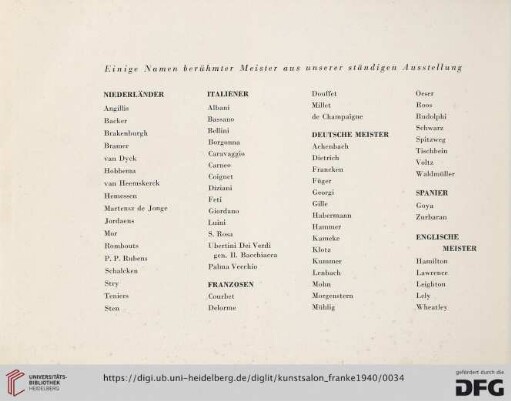 Einige Namen berühmter Meister aus unserer ständigen Ausstellung