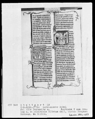 Lateinische Bibel, drei Bände — Initiale U (erbum dni) mit dem Propheten Michäas, Folio 233verso