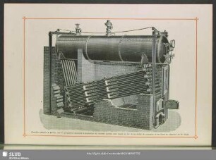 Chaudières Babcock & Wilcox. Vue en perspective montrant la disposition du nouveau système avec façade en et les boîtes de connexion et les fonds du réservoir en fer forgé