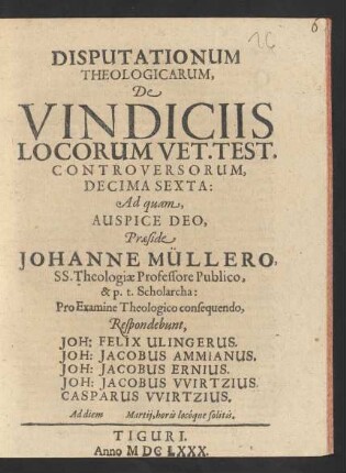 Disputationum Theologicarum, De Vindiciis Locorum Vet. Test. Controversorum, Decima Sexta