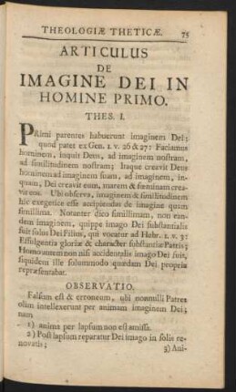 Articulus De Imagine Dei In Homine Primo.