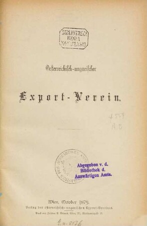 Österreichisch-Ungarischer Export-Verein. 1879