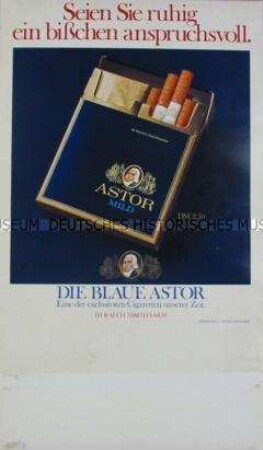 Werbeaufsteller für "Astor Mild"-Zigaretten, "Die blaue Astor"