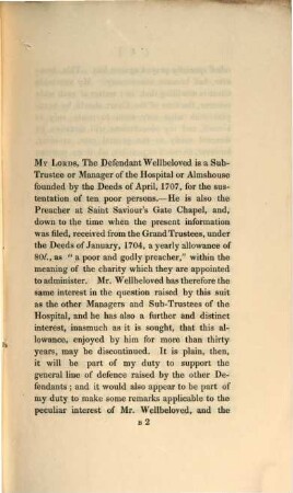 Substance of the speech of Charles Cooper as counsel for the Rev. Charles Wellbeloved ... respecting lady Hewley's foundations : Wedn. 2. July 1834