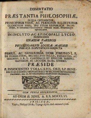 Diss. de praestantia philosophiae