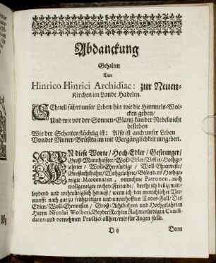 Abdanckung. Gehalten von Hinrico Hinrici Archidiac ...