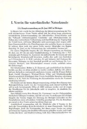 I. Verein für vaterländische Naturkunde