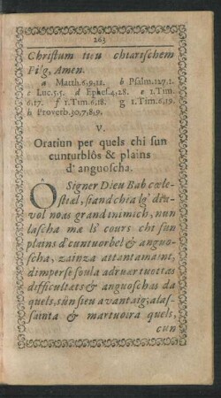 V. Oratiun per quels chi sun cunturblos & plains d' anguoscha.