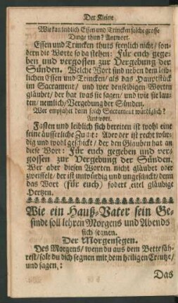 Wie ein Hauß-Vater sein Gesinde soll lehren Morgens und Abends sich segnen.