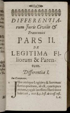 Pars II. De Legitima Filiorum & Parentum.