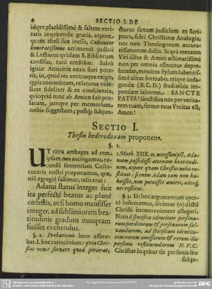 Sectio I. Thesin hederodoxam proponens