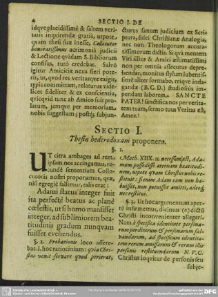 Sectio I. Thesin hederodoxam proponens