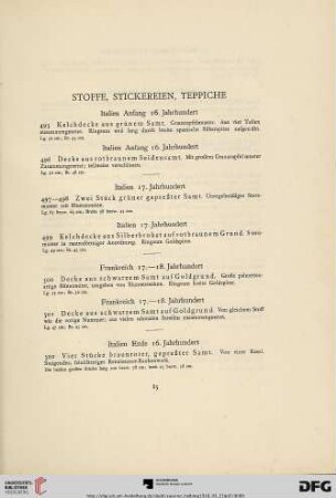 Stoffe, Stickereien, Teppiche (Nr. 495-534)
