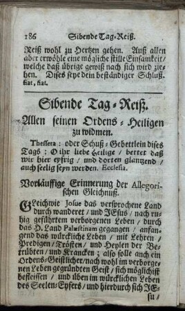 Sibende Tag-Reiß. Allen seinen Ordens-Heiligen zu widmen.
