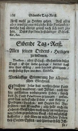 Sibende Tag-Reiß. Allen seinen Ordens-Heiligen zu widmen.
