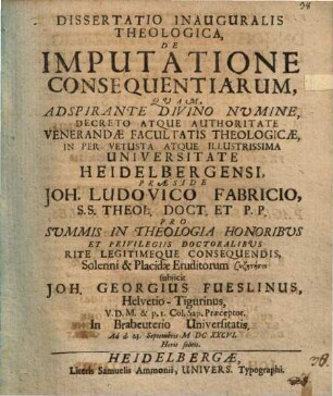 Diss. inaug. theol. de imputatione consequentiarum