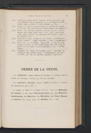 Ordre de la vente.