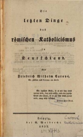 Die letzten Dinge des römischen Katholicismus in Deutschland