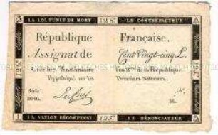 Frankreich, Revolution, Assignat 125 Livres