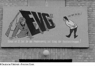 Sichtwerbung des VEB ABUS Förderanlagen in Leipzig für den Abschluss des Friedensvertrages