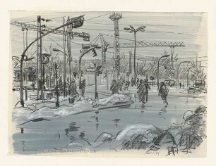 Colorierte Kreidezeichnung von Karl-Heinz Klingbeil: Ecke Leninallee / Bersarinstraße (1979)